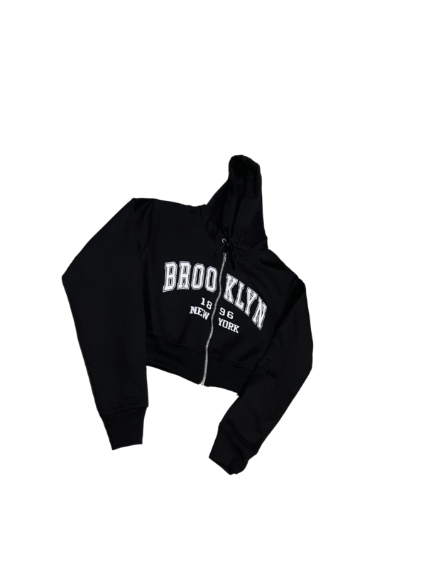 SCDCC03-Sudadera Corta-BROOKLYN- de Dama con Cierre-Tipo ombliguera-Con Capucha-100% Algodon
