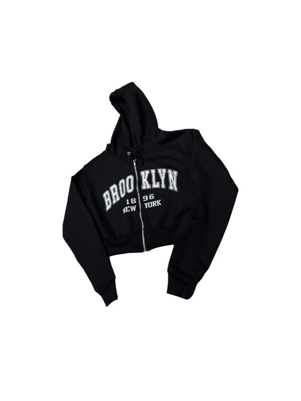 SCDCC03-Sudadera Corta-BROOKLYN- de Dama con Cierre-Tipo ombliguera-Con Capucha-100% Algodon