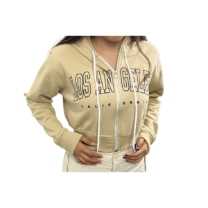 SCDCC02-Sudadera Corta-LOS ANGELES- de Dama con Cierre-Tipo ombliguera-Con Capucha-100% Algodon