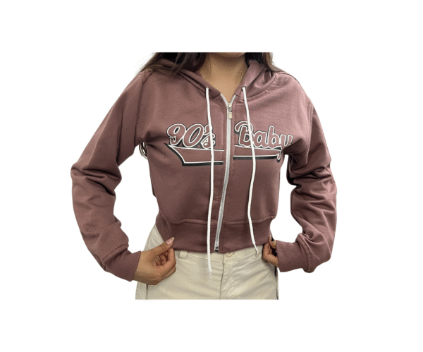 SCDCC01-Sudadera Corta-90's Baby- de Dama con Cierre-Tipo ombliguera-Con Capucha-100% Algodon
