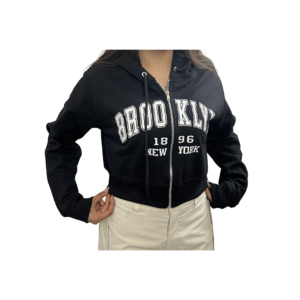 SCDCC03-Sudadera Corta-BROOKLYN- de Dama con Cierre-Tipo ombliguera-Con Capucha-100% Algodon