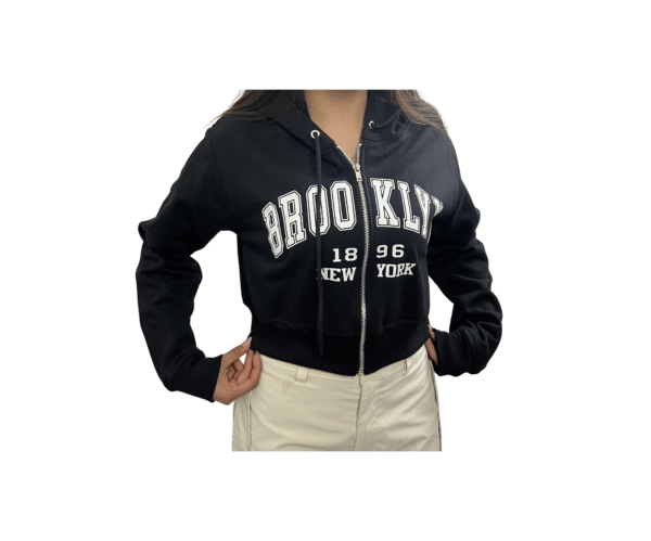 SCDCC03-Sudadera Corta-BROOKLYN- de Dama con Cierre-Tipo ombliguera-Con Capucha-100% Algodon