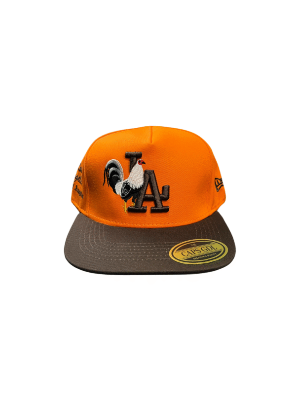 AAD01-GORRA DE L.A-SNAPBACK-BROCHE AJUSTABLE-COLOR NARANJA/CAFE-STREETWEAR