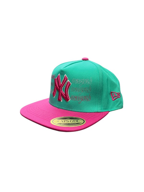 AAD02-GORRA DE N.Y-SNAPBACK-BROCHE AJUSTABLE-COLOR ROSA/TURQUEZA-STREETWEAR