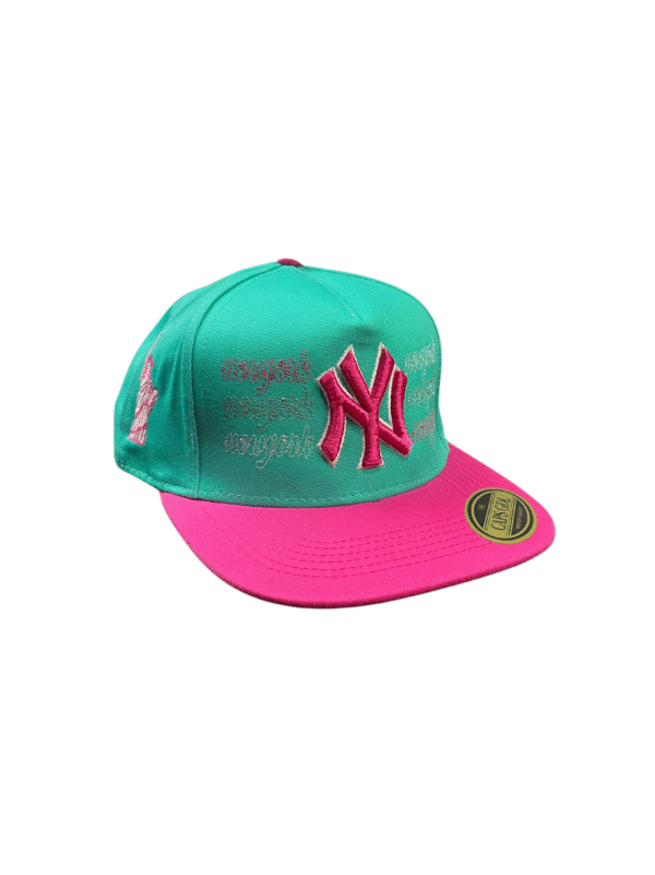 AAD02-GORRA DE N.Y-SNAPBACK-BROCHE AJUSTABLE-COLOR ROSA/TURQUEZA-STREETWEAR
