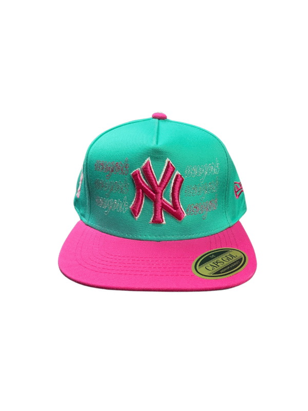 AAD02-GORRA DE N.Y-SNAPBACK-BROCHE AJUSTABLE-COLOR ROSA/TURQUEZA-STREETWEAR