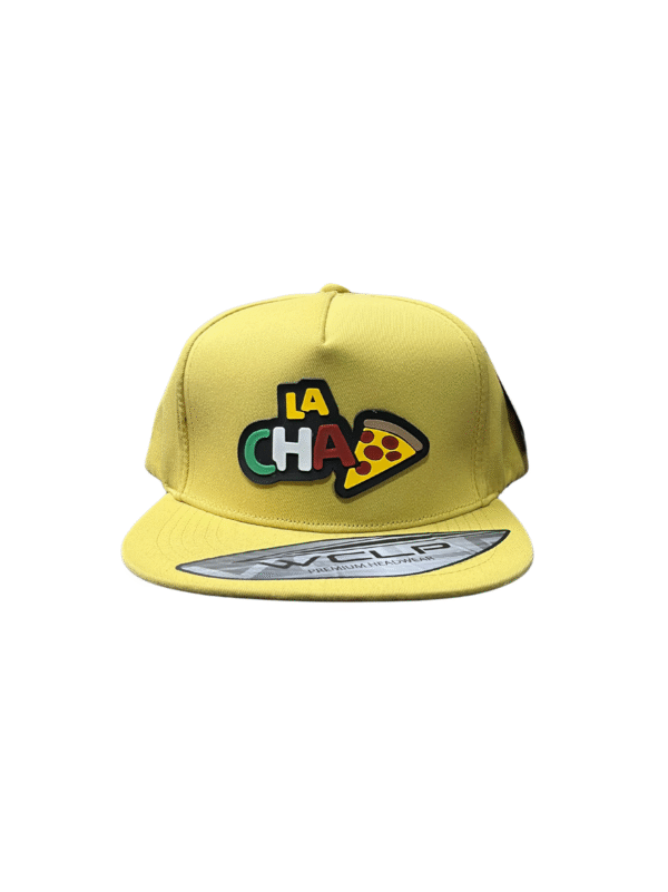 CGP03-GORRA DE LA CHA-PIZZA-SNAPBACK-BROCHE AJUSTABLE-COLOR MOSTAZA-STREETWEAR