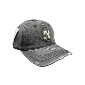 AB001-GORRA BORDADO "N"-DAD HAT-BROCHE METALICO-COLOR DESLAVADO NEGRO-STREETWEAR